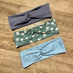 Floral + Solid Blue Twist Headbands Handmade NEW